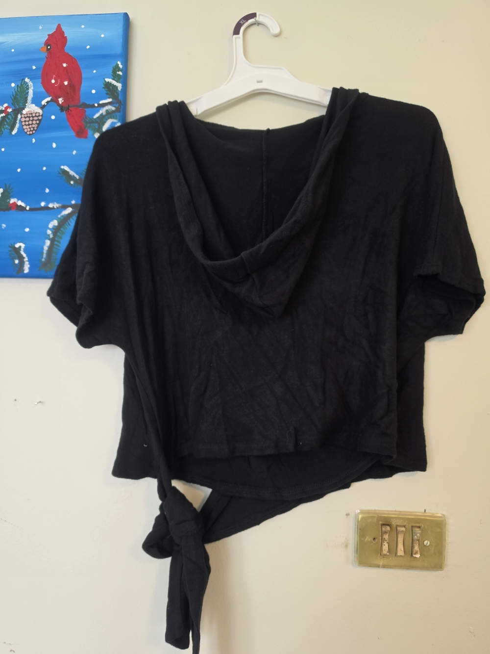 Boutique Made With Love Black Wrap-Front Hooded Crop Top - Picture 3 of 5